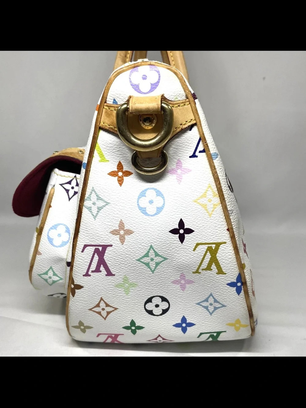 Louis Vuitton Multicolor Monogram White Leather-Trim Shoulder Bag